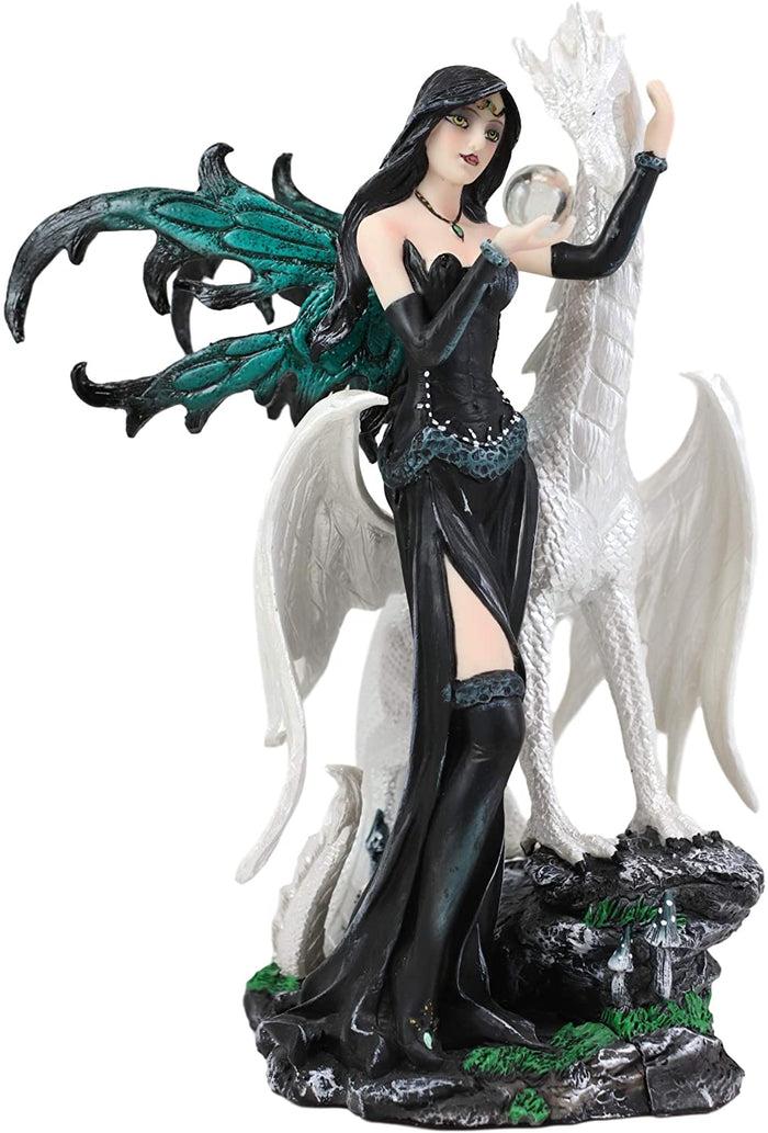 Ebros Gift Gothic Pearl Visionary Fairy Strolling With Solar Viserion Dragon Pet Figurine