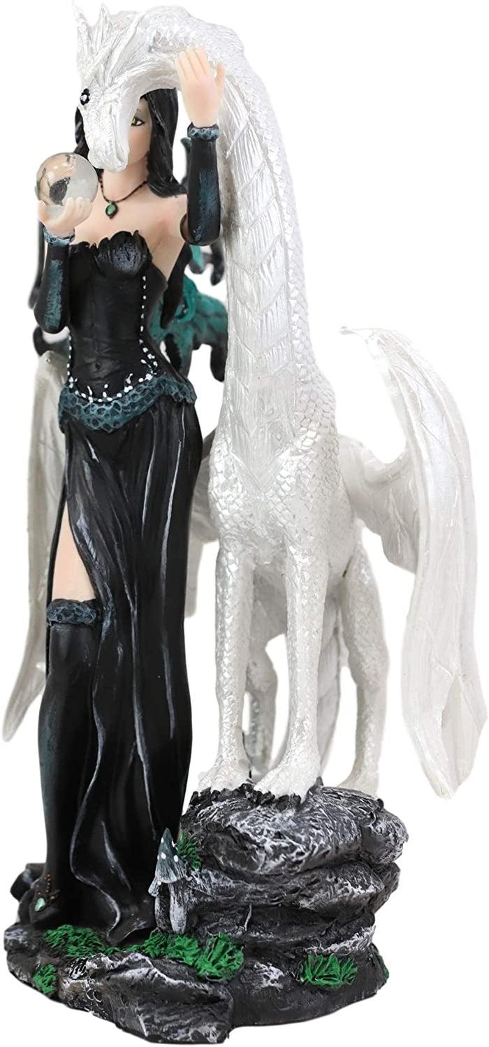 Ebros Gift Gothic Pearl Visionary Fairy Strolling With Solar Viserion Dragon Pet Figurine