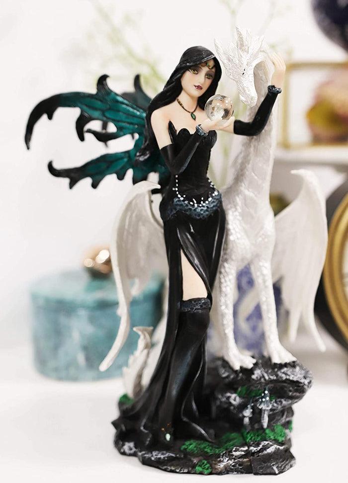 ebros gift Gothic Pearl Visionary Fairy Strolling With Solar Viserion Dragon Pet Figurine