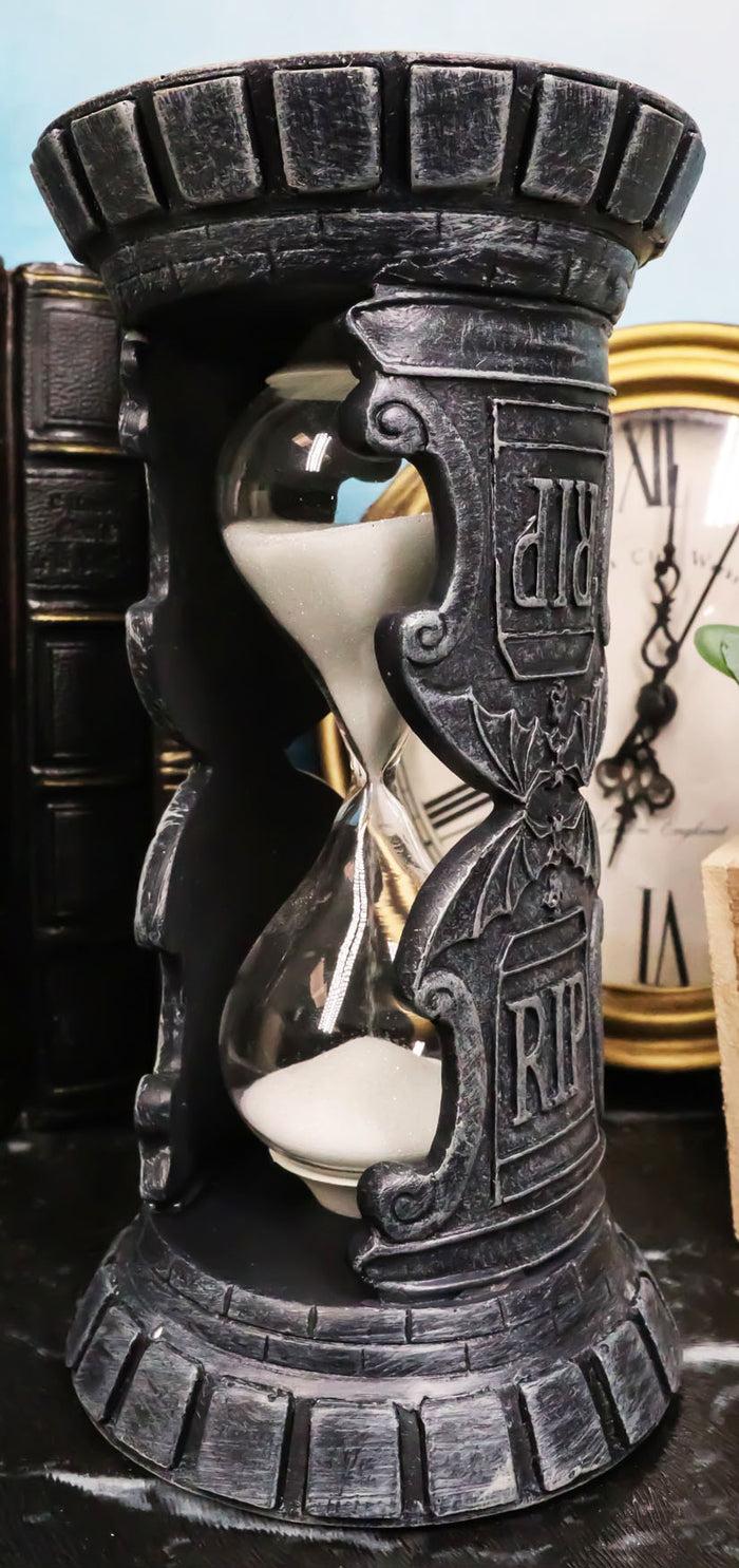 ebros gift Gothic Pentagram Wicca Circle RIP Bats And Skulls Faux Stone Sand Timer Figurine