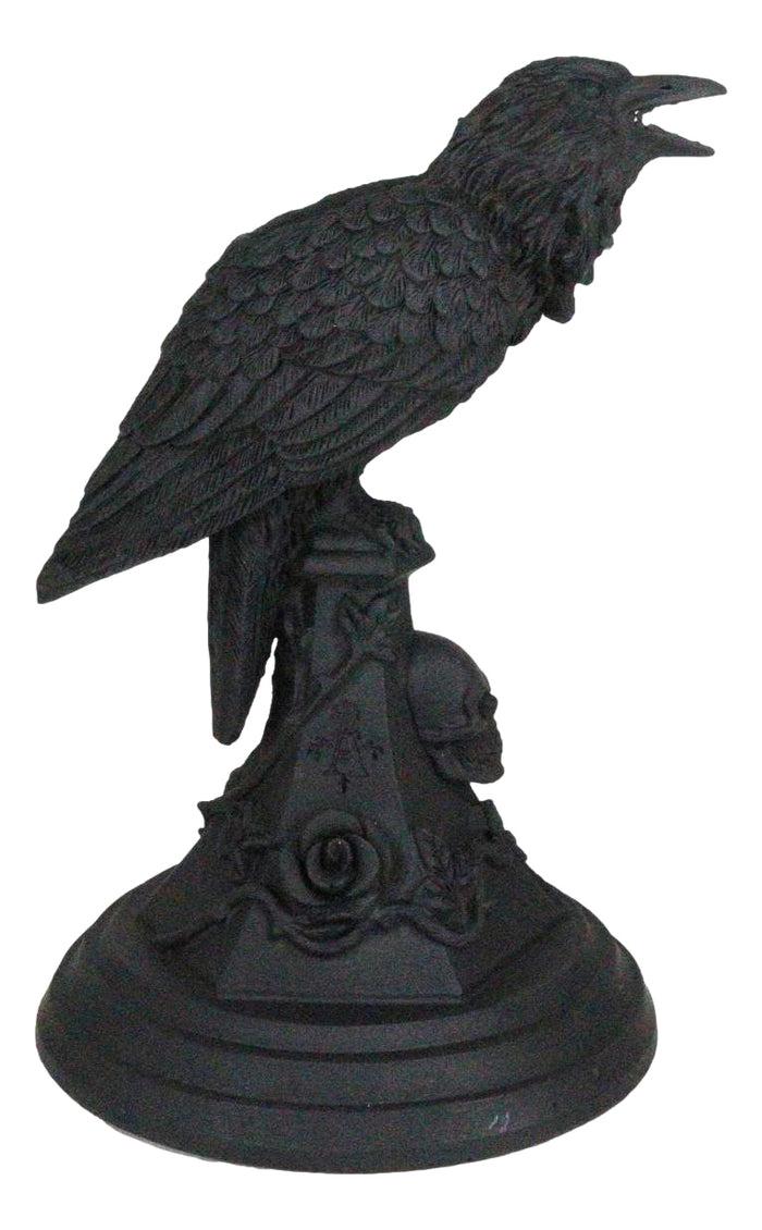 Ebros Gift Gothic Poe Raven Crow Black Rose Skull Tombstone Tea Light Votive Candle Holder
