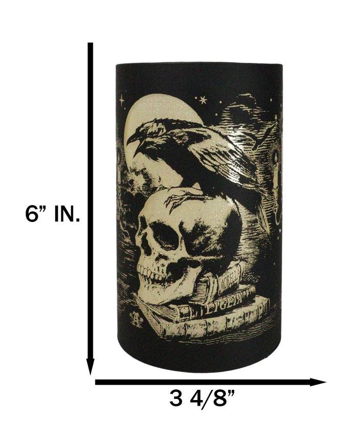 Ebros Gift Gothic Poe's Raven On Skull And Books Of Bibliography LED Etched Glass Lantern