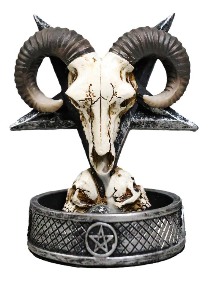 ebros gift Gothic Ram Skull Inverted Pentagram On Skulls Grave Backflow Incense Cone Burner