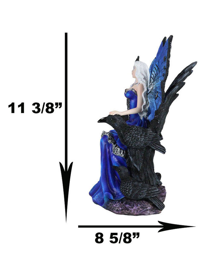 Ebros Gift Gothic Raven Crow Fairy Queen In Blue Gown Sitting On Throne Of Crows Statue