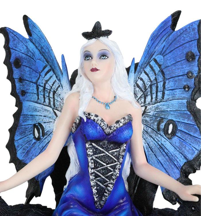 Ebros Gift Gothic Raven Crow Fairy Queen In Blue Gown Sitting On Throne Of Crows Statue