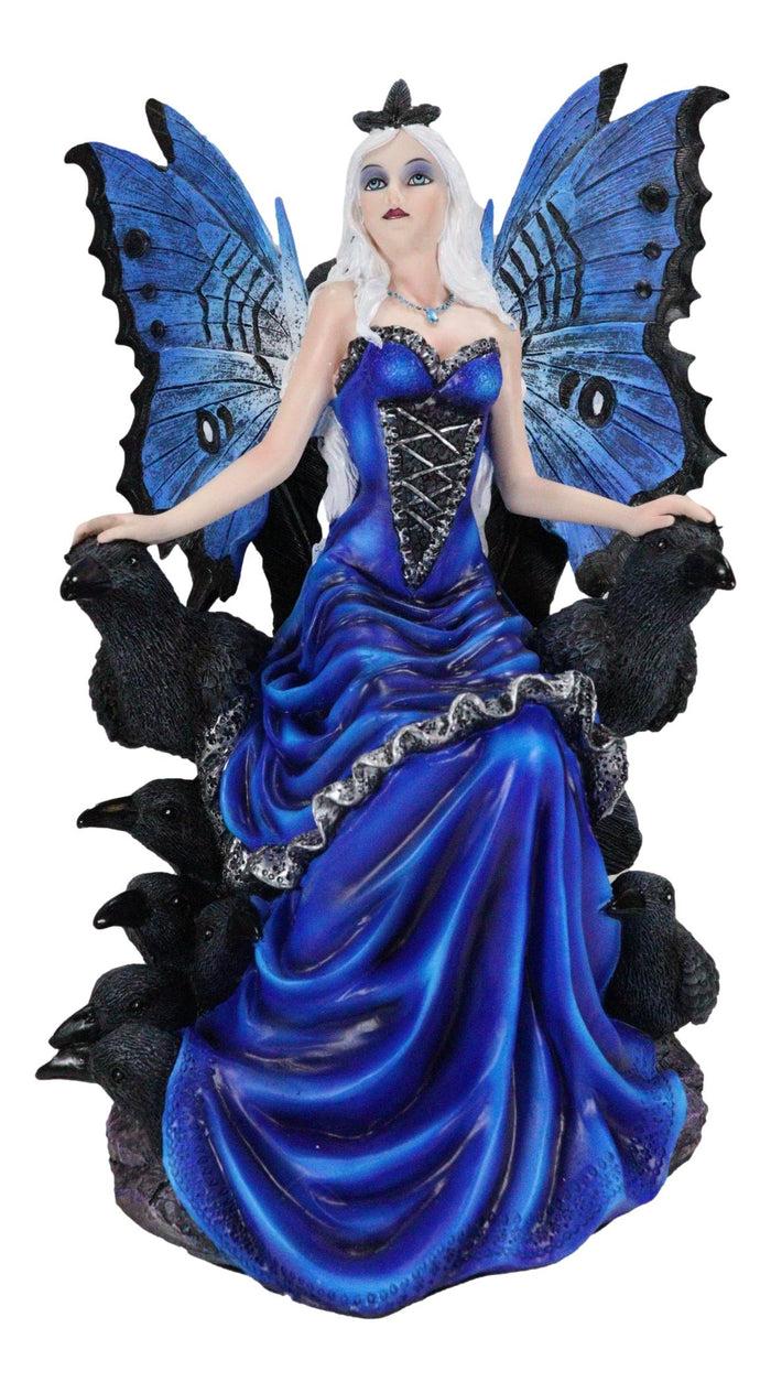 Ebros Gift Gothic Raven Crow Fairy Queen In Blue Gown Sitting On Throne Of Crows Statue