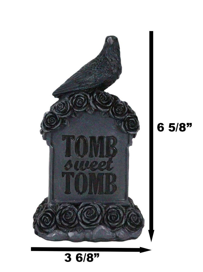 Ebros Gift Gothic Raven Crow Perching On Black Roses Graveyard Tomb Headstone Figurine