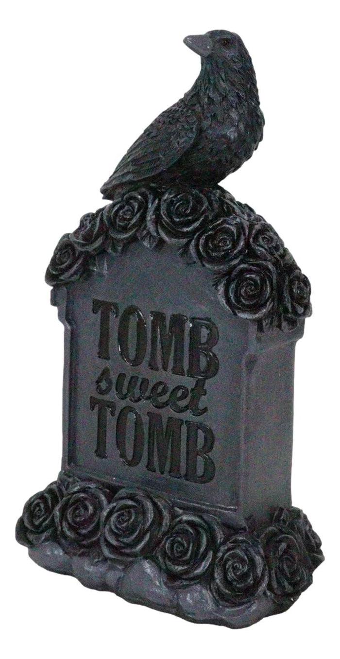 Ebros Gift Gothic Raven Crow Perching On Black Roses Graveyard Tomb Headstone Figurine