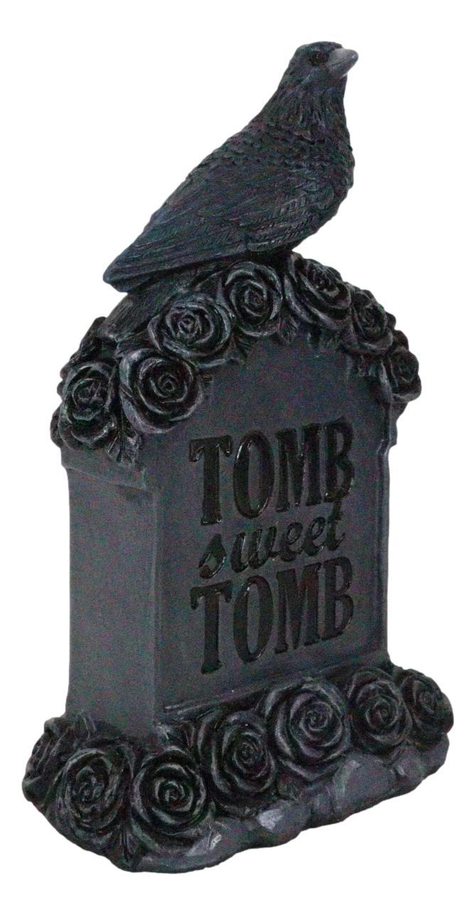 Ebros Gift Gothic Raven Crow Perching On Black Roses Graveyard Tomb Headstone Figurine
