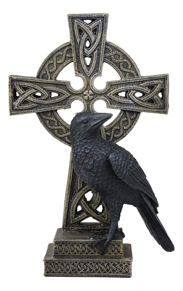Ebros Gift Gothic Raven Crow Perching On Celtic Cross Tomb Statue Harbinger Of Doom Decor