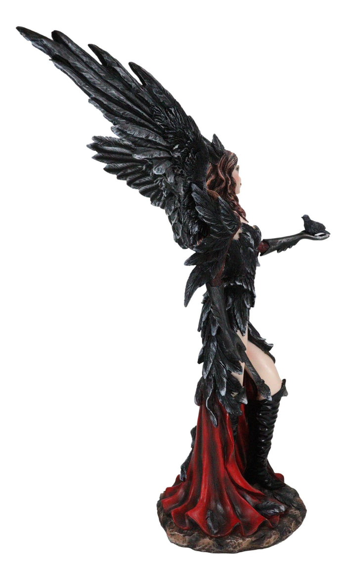 Ebros Gift Gothic Raven Crow Trainer Angel Fairy In Black And Crimson Feather Gown Statue