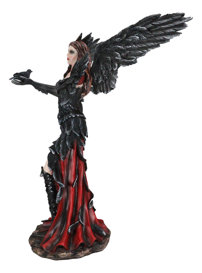 Ebros Gift Gothic Raven Crow Trainer Angel Fairy In Black And Crimson Feather Gown Statue