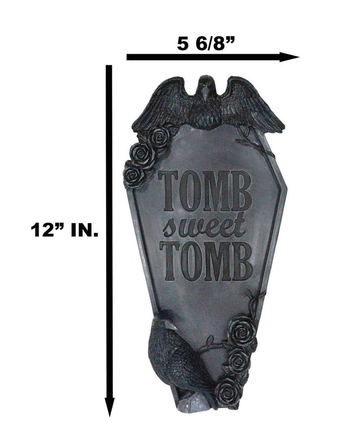 Ebros Gift Gothic Raven Crows On Graveyard Tomb Coffin Headstone Black Roses Wall Decor