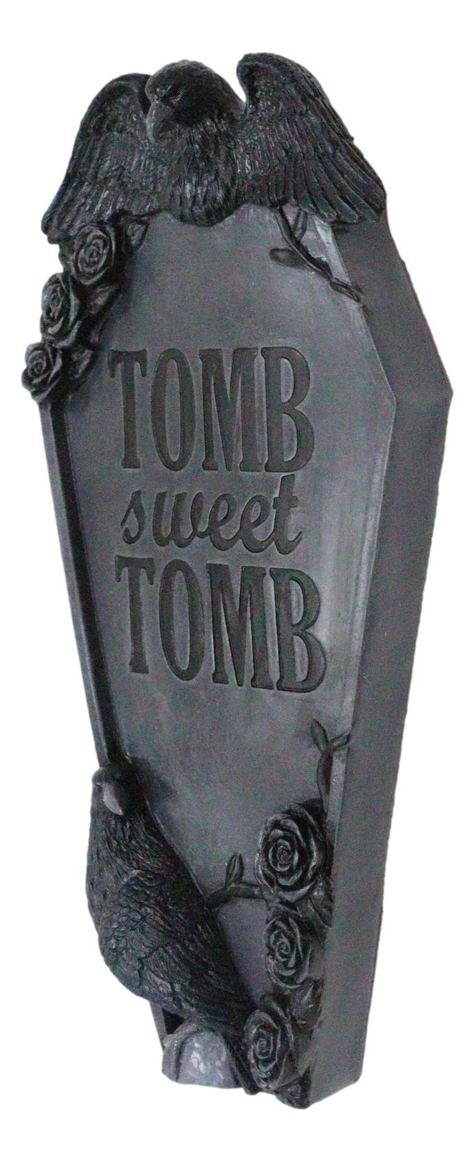 Ebros Gift Gothic Raven Crows On Graveyard Tomb Coffin Headstone Black Roses Wall Decor
