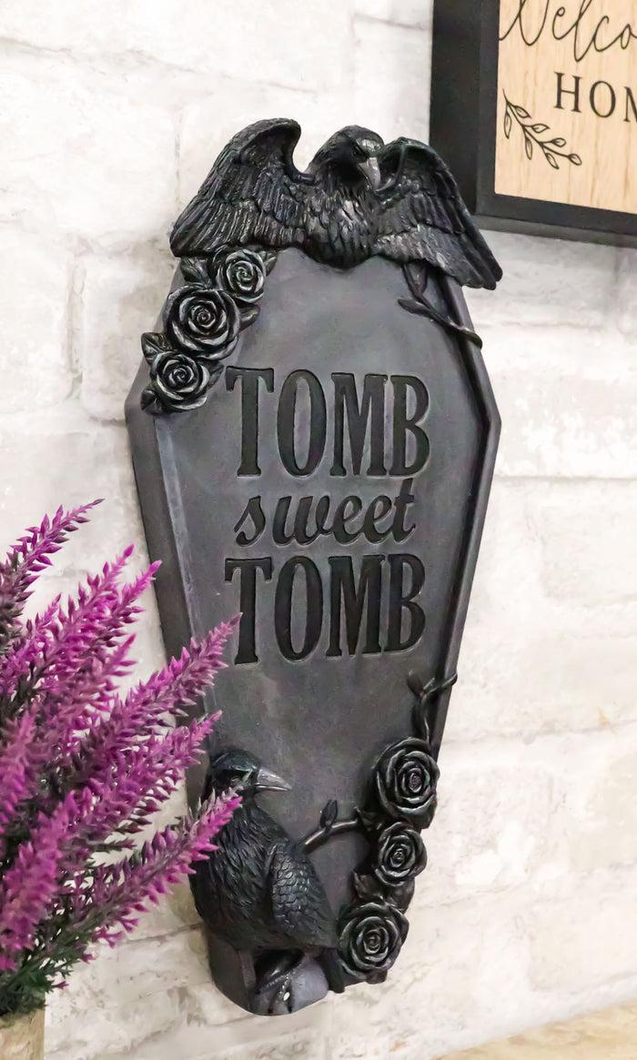 ebros gift Gothic Raven Crows On Graveyard Tomb Coffin Headstone Black Roses Wall Decor