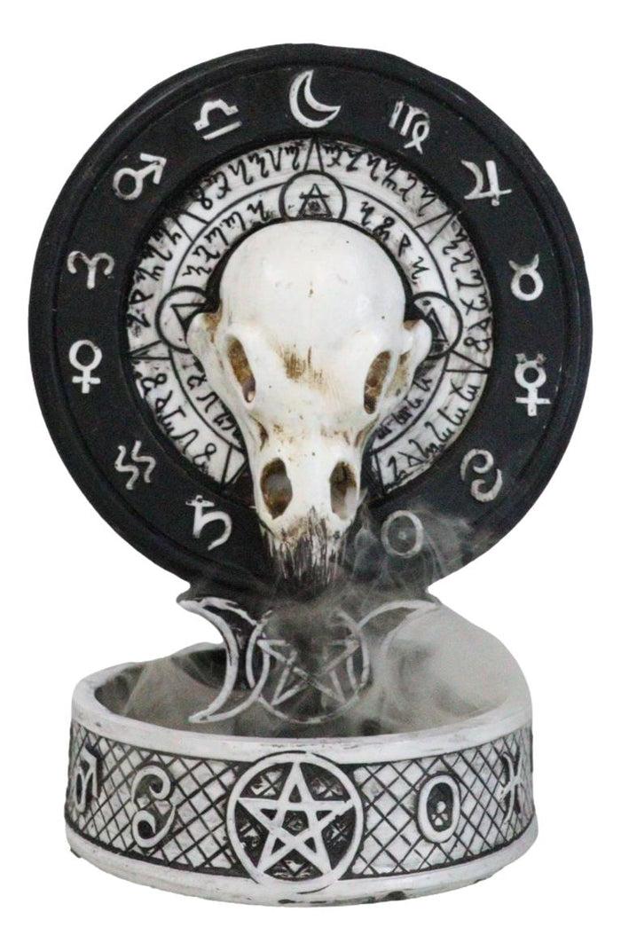 ebros gift Gothic Raven Skull Triple Moon Astrology Zodiac Backflow Incense Cone Burner