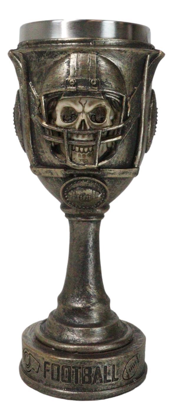 Ebros Gift Gothic Raw Gridiron Football Tough Sports Player Skull With Helmet Wine Goblet