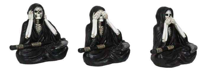 Ebros Gift Gothic See Hear Speak No Evil Grim Reaper Skeletons With Scythes Figurines Set