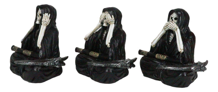 Ebros Gift Gothic See Hear Speak No Evil Grim Reaper Skeletons With Scythes Figurines Set