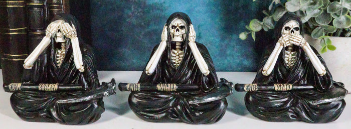 ebros gift Gothic See Hear Speak No Evil Grim Reaper Skeletons With Scythes Figurines Set