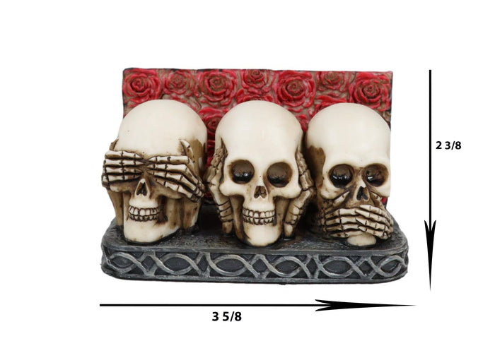 Ebros Gift Gothic See Hear Speak No Evil Skulls By Red Roses Business Cards Holder Figurine
