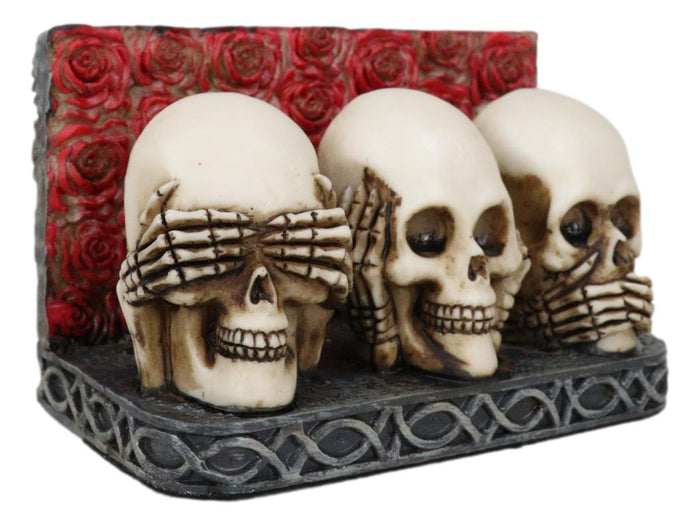 Ebros Gift Gothic See Hear Speak No Evil Skulls By Red Roses Business Cards Holder Figurine