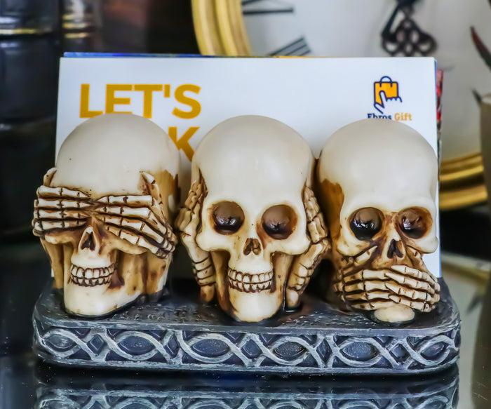 ebros gift Gothic See Hear Speak No Evil Skulls By Red Roses Business Cards Holder Figurine