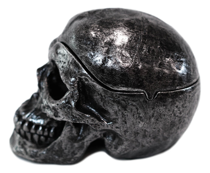 Ebros Gift Gothic Silver Black Homosapien Skull Ashtray Statue Haunted Pirate Loot Box