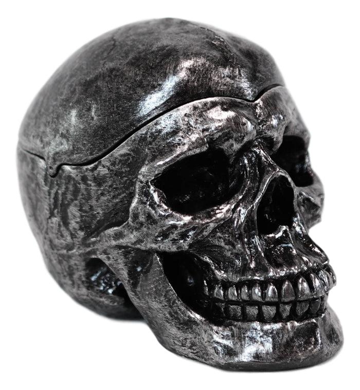 Ebros Gift Gothic Silver Black Homosapien Skull Ashtray Statue Haunted Pirate Loot Box