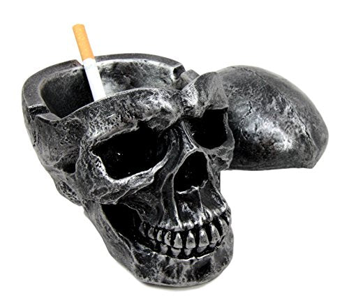 Ebros Gift Gothic Silver Black Homosapien Skull Ashtray Statue Haunted Pirate Loot Box