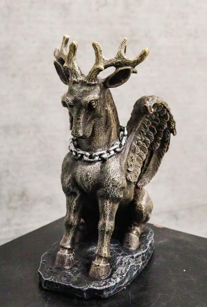 ebros gift Gothic Sitting Winged Pegasus Stag Horned Gargoyle in Stoic Pose Statue 6.25"H