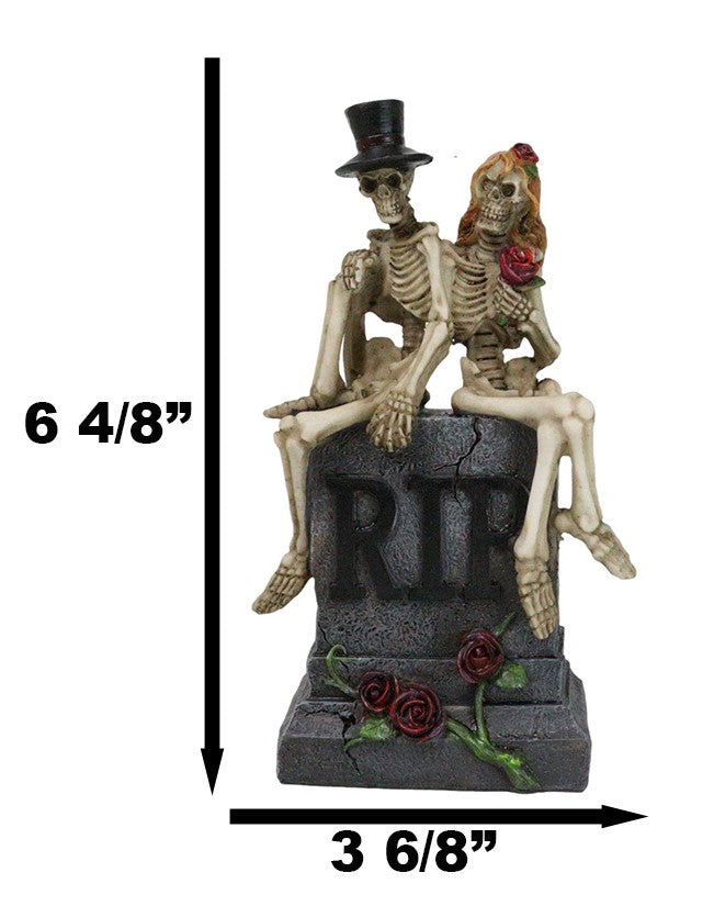 Ebros Gift Gothic Skeleton Bridal Couple Sitting On Grave Tombstone With Red Roses Figurine