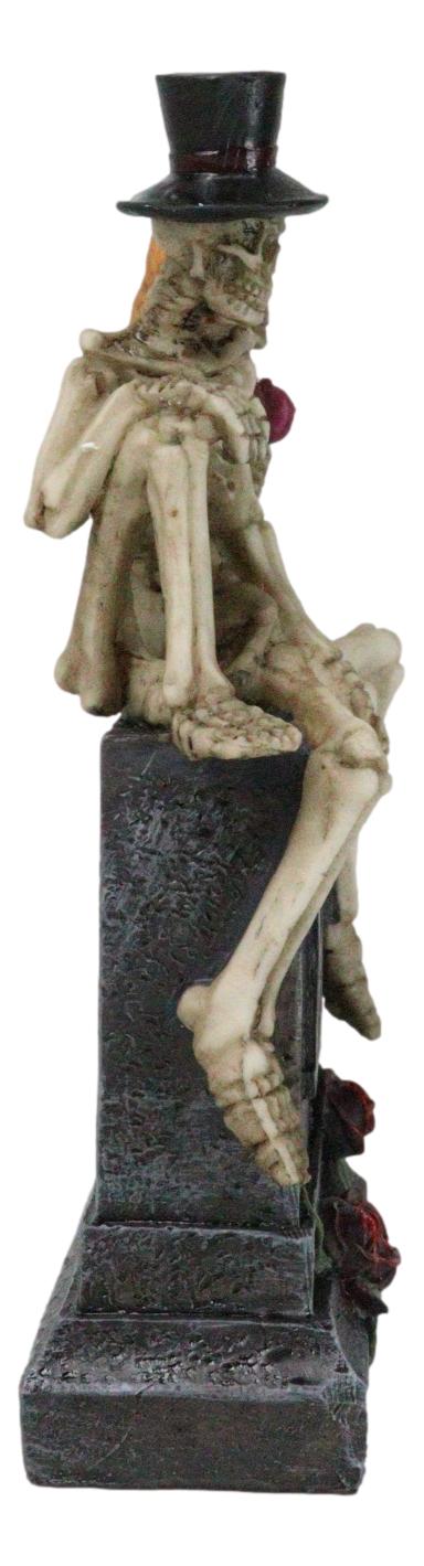 Ebros Gift Gothic Skeleton Bridal Couple Sitting On Grave Tombstone With Red Roses Figurine