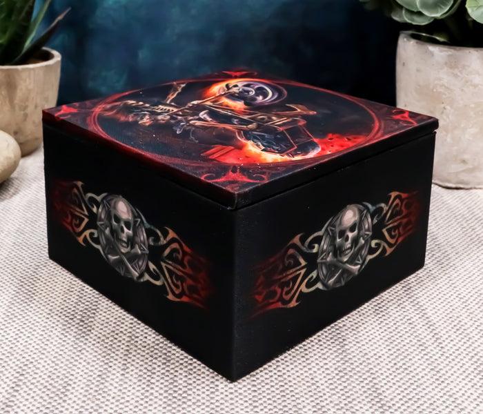 Ebros Gift Gothic Skeleton Ghost Hell Rider Biker Hot Fire Decorative Mirror Trinket Box