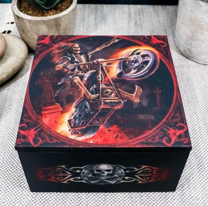 ebros gift Gothic Skeleton Ghost Hell Rider Biker Hot Fire Decorative Mirror Trinket Box