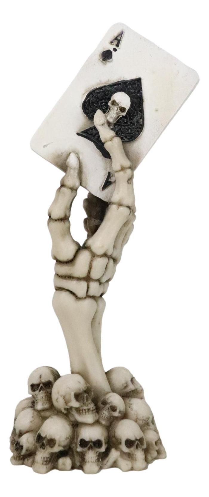 Ebros Gift Gothic Skeleton Hand With Skull Ace Of Spades Card On Ossuary Graveyard Figurine