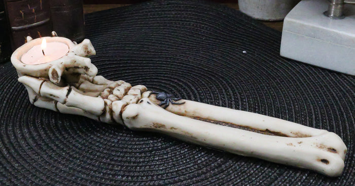 ebros gift Gothic Spider Skeletal Hand Candle Holder 10"L Bone Hand Votive Holder