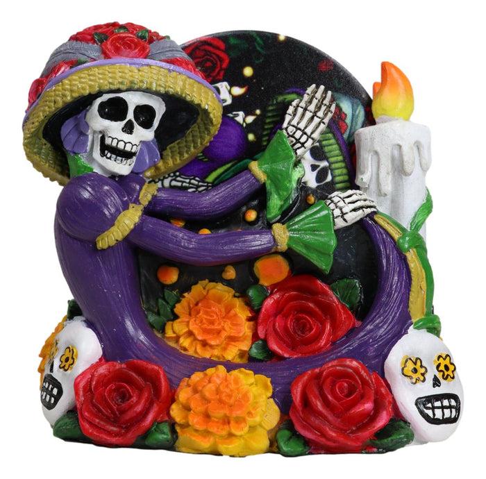 Ebros Gift Gothic Sugar Skull Day Of The Dead Roses And Flowers Lady Catrina Coaster Set
