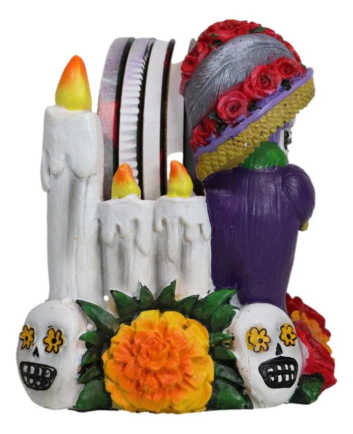 Ebros Gift Gothic Sugar Skull Day Of The Dead Roses And Flowers Lady Catrina Coaster Set