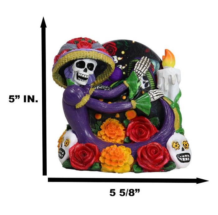 Ebros Gift Gothic Sugar Skull Day Of The Dead Roses And Flowers Lady Catrina Coaster Set