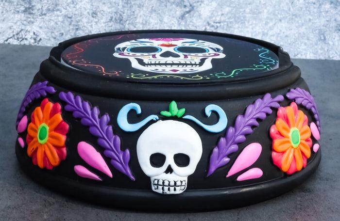 ebros gift Gothic Tribal Tattoo Sugar Skulls Floral Day Of The Dead Coasters And Holder Set