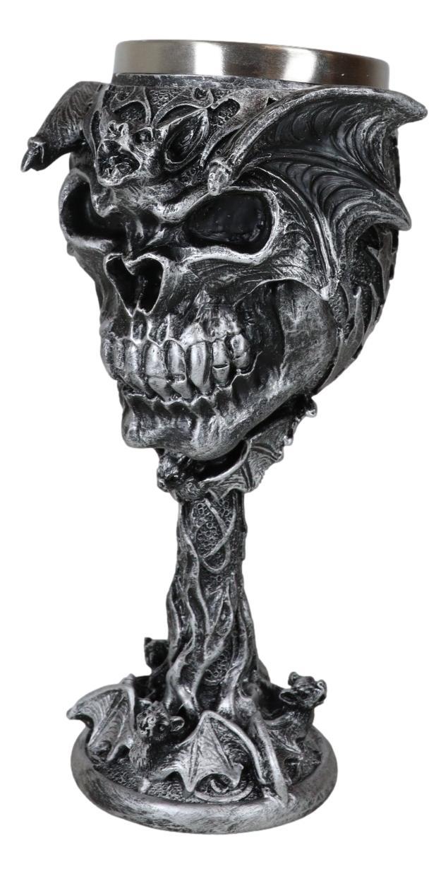 Ebros Gift Gothic Vampire Bat Skull With Bats Cave Tower And Celtic Knotwork Wine Goblet