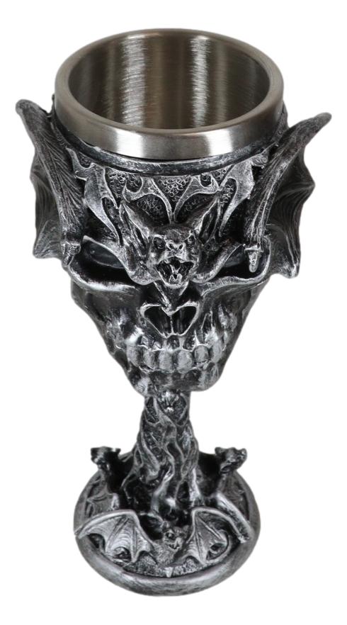 Ebros Gift Gothic Vampire Bat Skull With Bats Cave Tower And Celtic Knotwork Wine Goblet