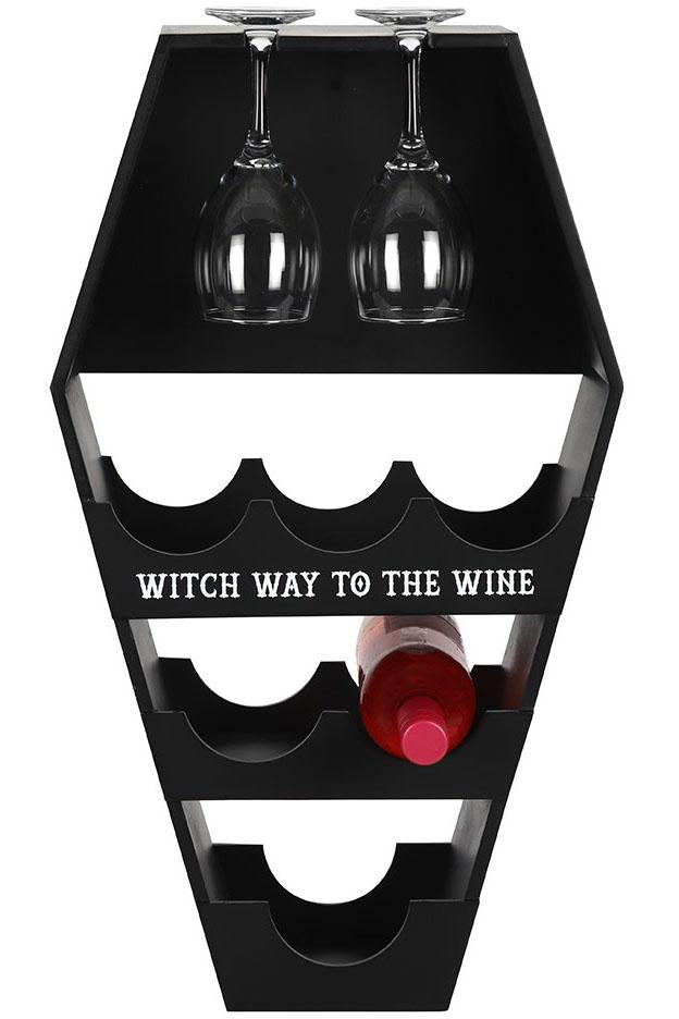 Ebros Gift Gothic Vampire Black Coffin Casket Wine Glasses Bottles Rack Shelf Holder Stand