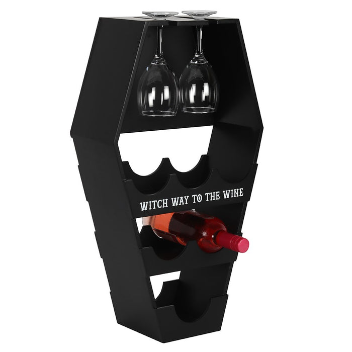 Ebros Gift Gothic Vampire Black Coffin Casket Wine Glasses Bottles Rack Shelf Holder Stand