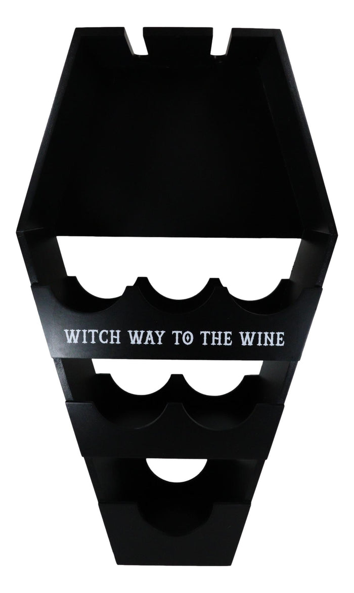 Ebros Gift Gothic Vampire Black Coffin Casket Wine Glasses Bottles Rack Shelf Holder Stand