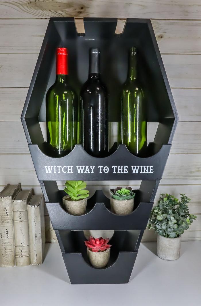 ebros gift Gothic Vampire Black Coffin Casket Wine Glasses Bottles Rack Shelf Holder Stand
