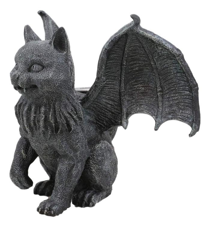 Ebros Gift Gothic Vampire Winged Cat Gargoyle With Fangs Raising Paw Candle Holder Statue