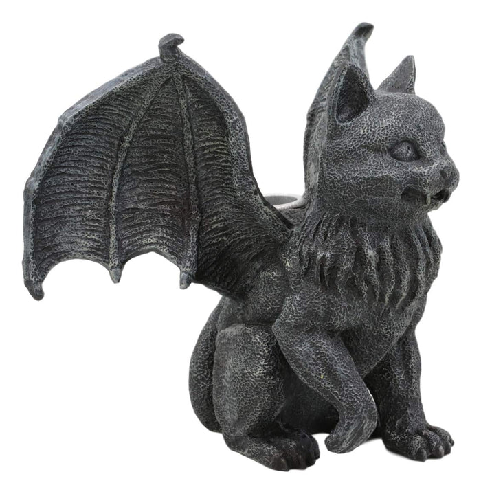 Ebros Gift Gothic Vampire Winged Cat Gargoyle With Fangs Raising Paw Candle Holder Statue