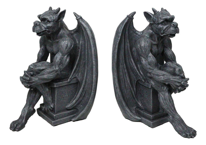 Ebros Gift Gothic Warden Of The Night Gargoyle Sentries On Pedestals Bookends Figurine Set
